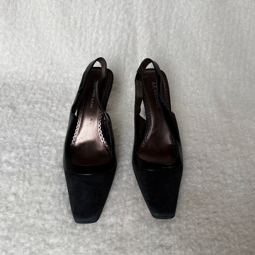 Anne Klein Black Suede & Patent Slingback Heels